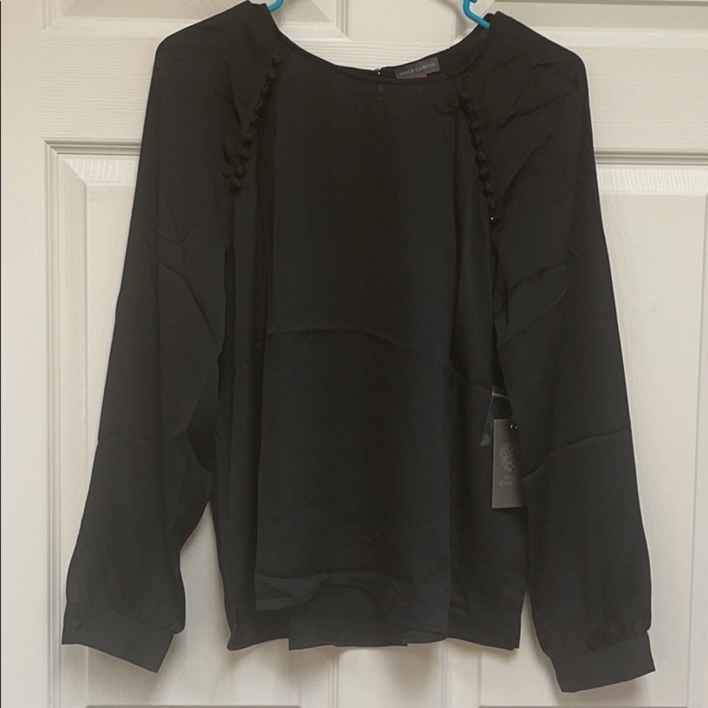 Vince Camuto Bubble Sleeve Satin Blouse in Black